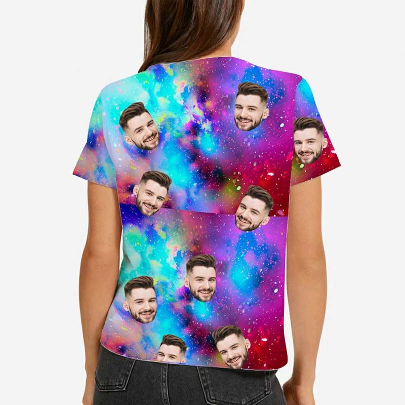 T-shirt "La galaxie colorée" hawaïen avec visage personnalisé