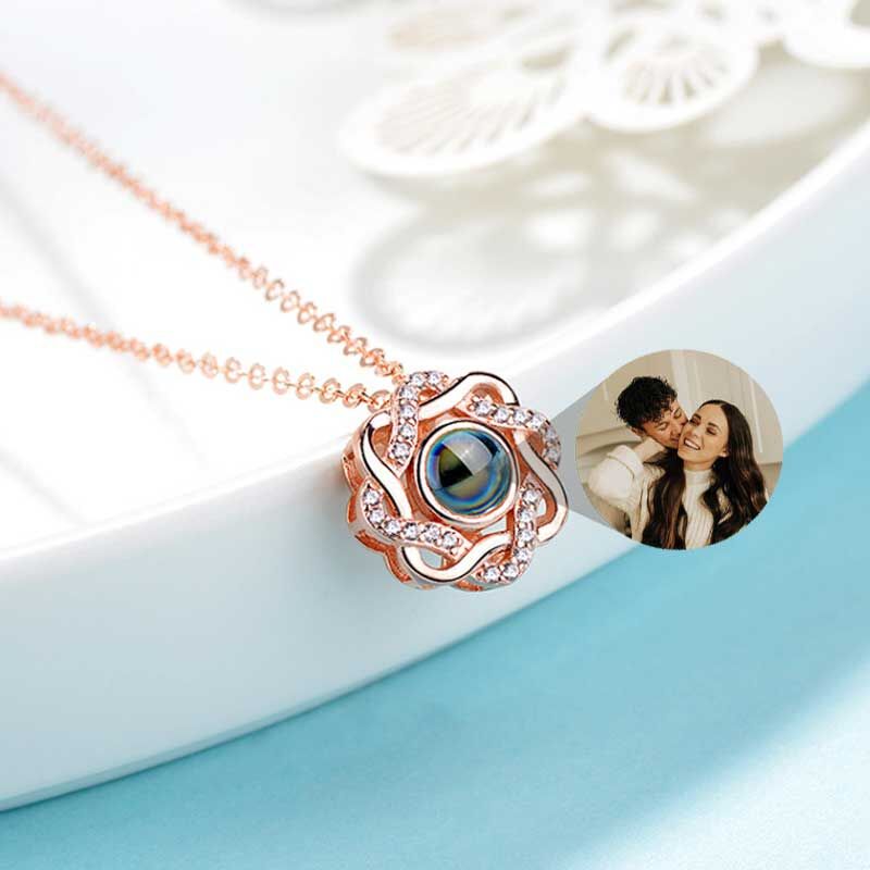 Sterling Silver Personalized Photo Projection Love Necklace Gift With  Entwined Love