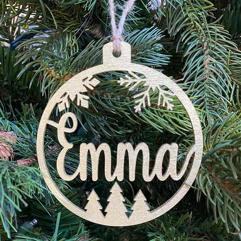 Personalized Name Round Wooden Snowflake Pine Christmas Decoration