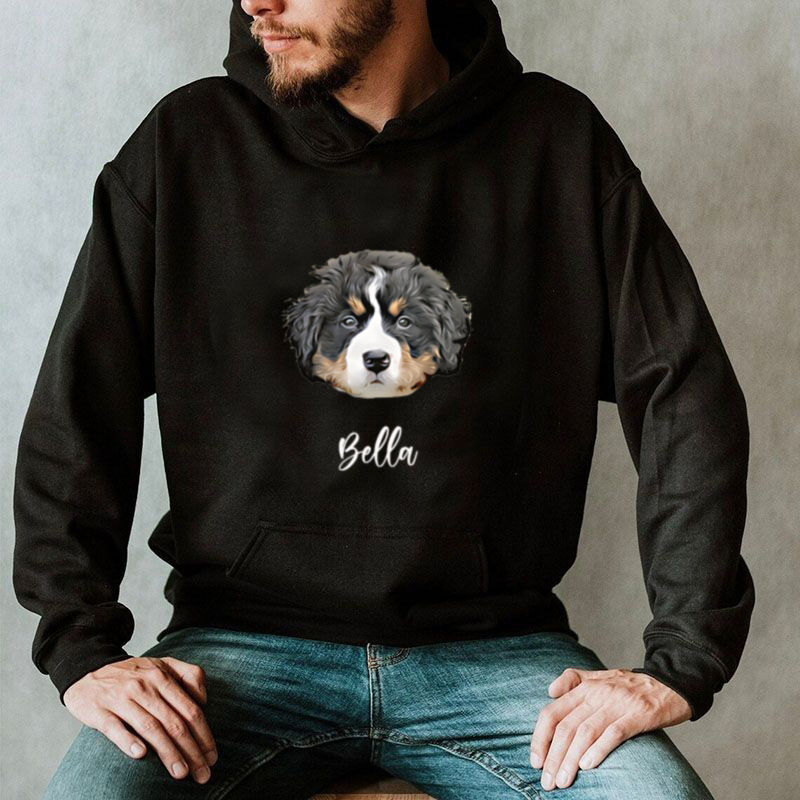 Sudadera con capucha personalizada con foto de perro y nombre estilo boceto para padre