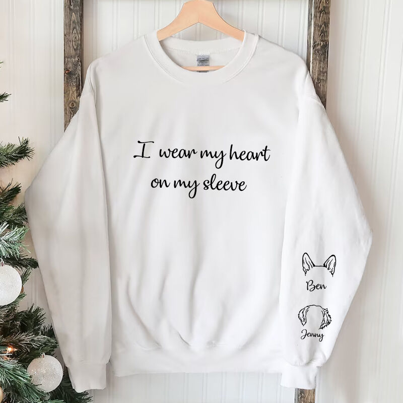 Personalized Sweatshirt with Custom Pet Ear Outline On The Sleeve Lovely Gift for Pet Lover