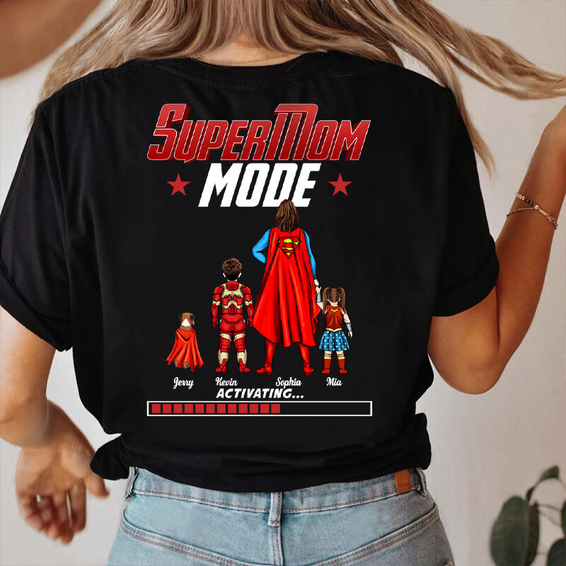 Personalisiertes T-Shirt Super Mama und Papa Modus Aktivieren Optionales Muster Perfektes Geschenk für Eltern