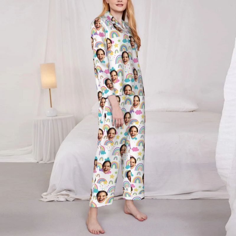 Personalisierte Pyjamas Foto niedlichen Wolken Regenbogen Regenmuster Design Vibrant Geschenk für Sie