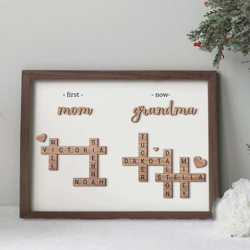 Personlig ram Första mamma Nu mormor Anpassat namn Scrabble Design Attraktiv gåva till mors dag