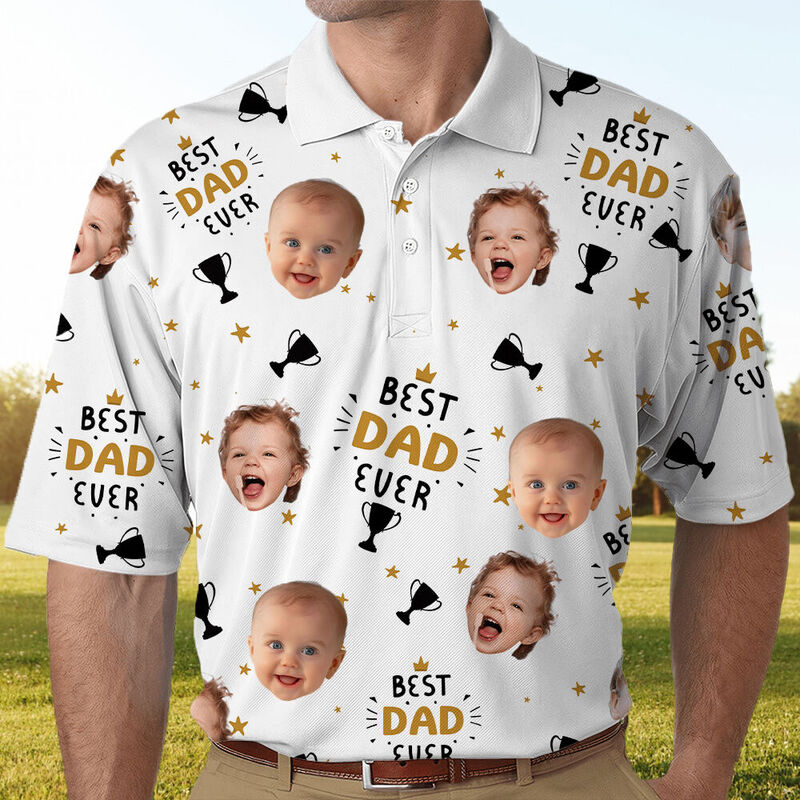 Polo Photo Personnalisé avec Motif Trophée Cadeau Cool pour Papa