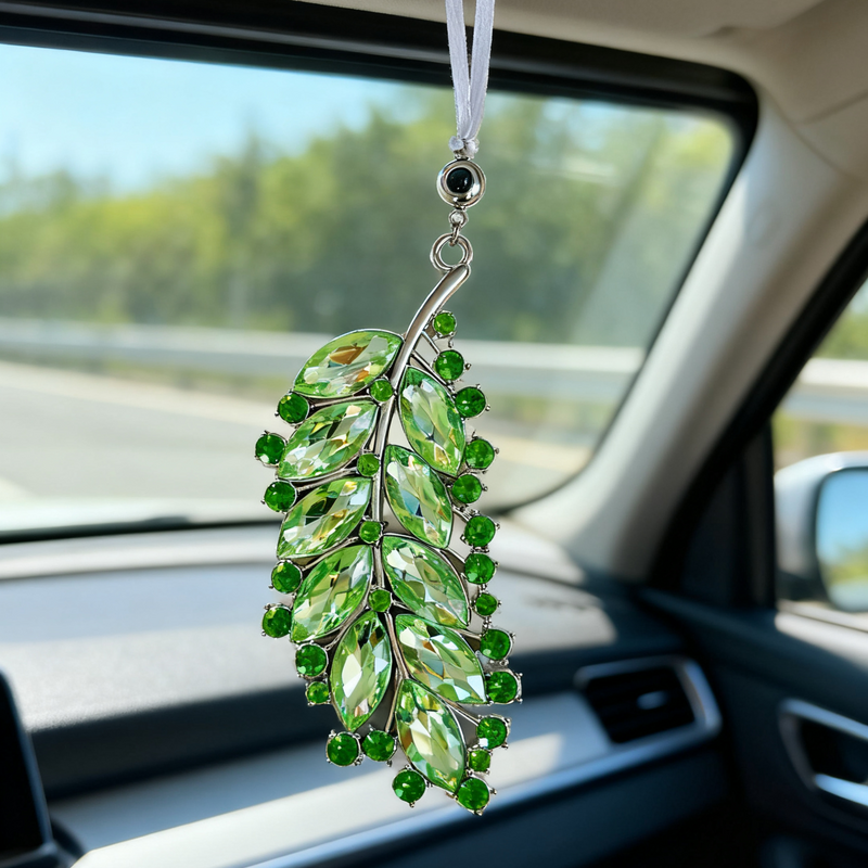 Personalisierter Weihnachtsanhänger mit Foto Projektion in Blattform mit Diamanten ein warmes Geschenk zu Weihnachten