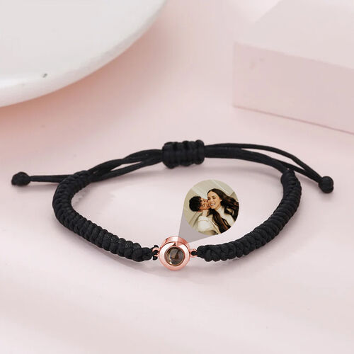 Sterling Silver Personalized Photo Projection Black String Bracelet Thoughtful Gift