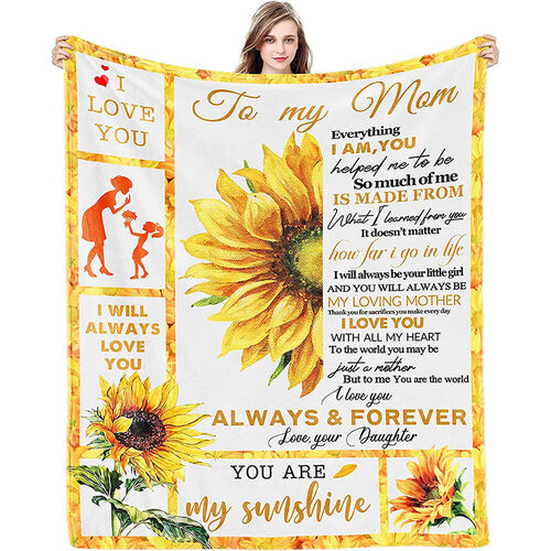 Personalized Flannel Letter Blanket Yellow Sunflower Pattern Blanket Gift from Daughter for Mom