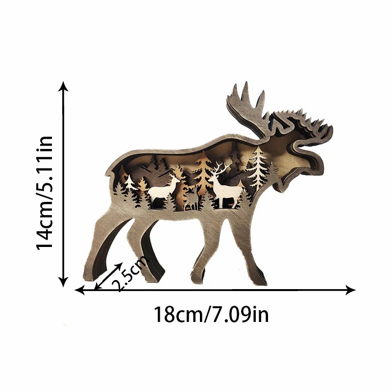 Moose 3D Wood Carving Decorative Light Funny Gift for Friends