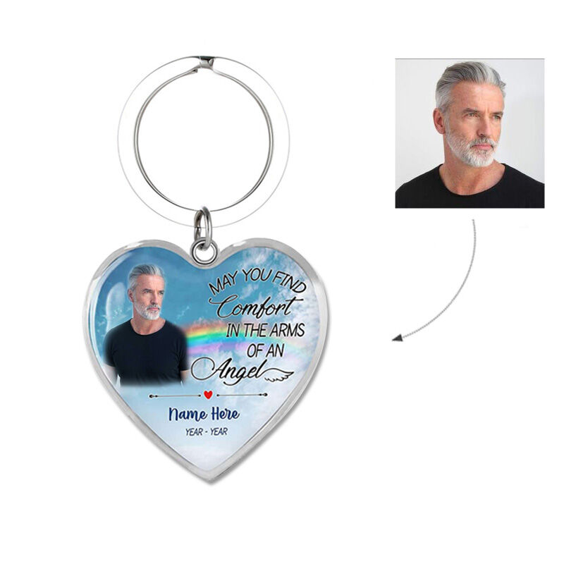 "May You Find Comfort in Angel Arms" Custom Photo Keychain