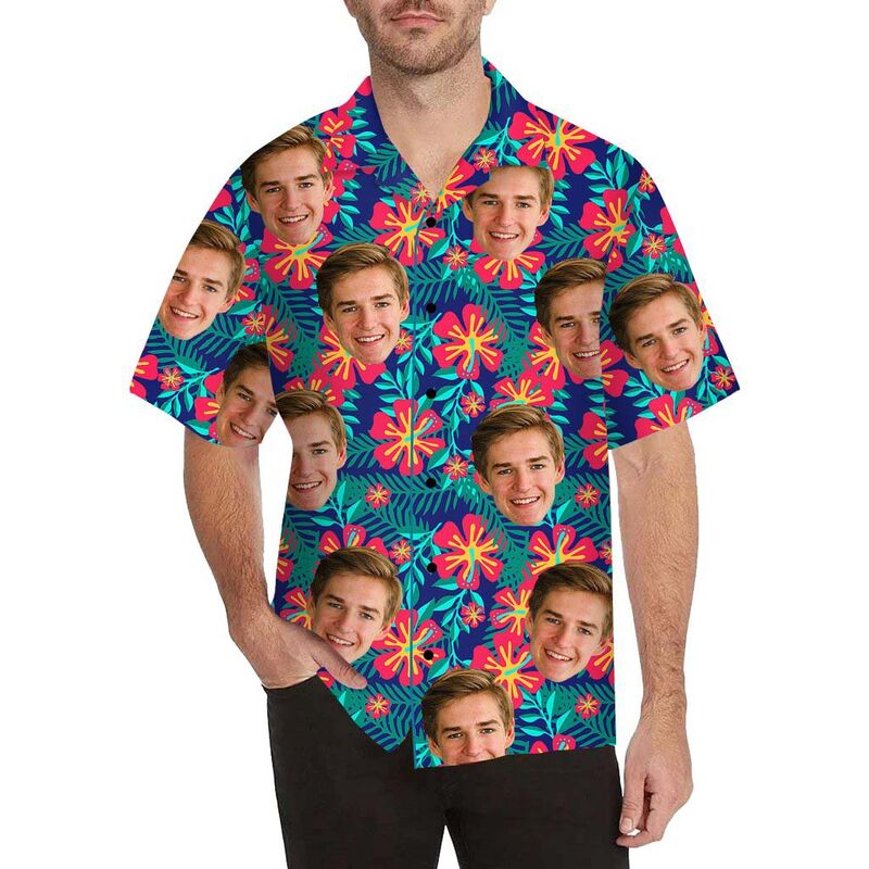 Custom Face Pretty Petals and Leaves Men's All Over Print Hawaiian Shirt