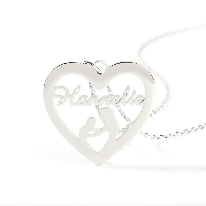 "Mom's Love" Heart Necklace with Mom and Children