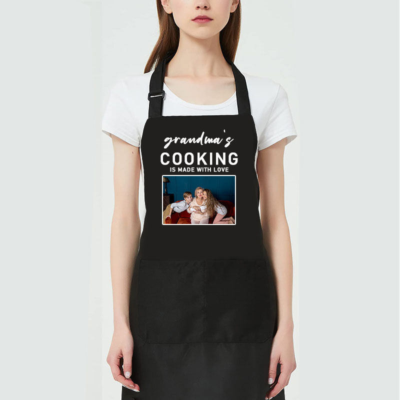 Custom Picture Apron Warm Gift for Grandma "Grandma's Cooking Is Made with Love"