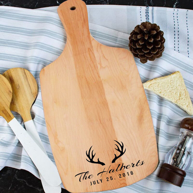 Personalized Name And Date Charcuterie Board with Antlers Precious Gift for Her