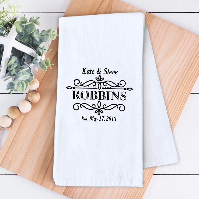 Personalized Towel with Custom Name and Date Gorgeous Line Art Design Gift for Couple