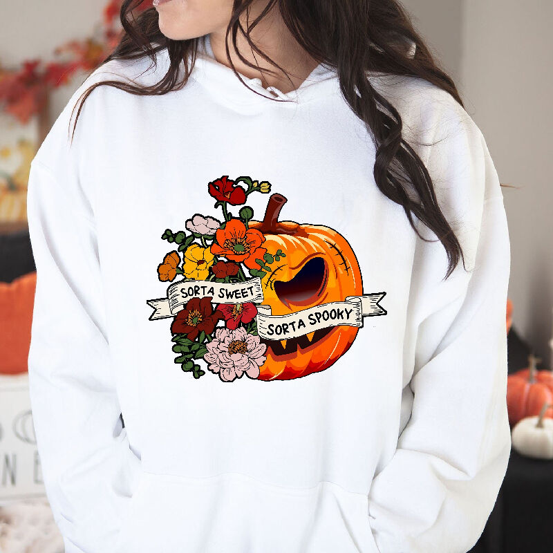 Beautiful Hoodie with Flower And Pumpkin Pattern Perfect Gift for Women