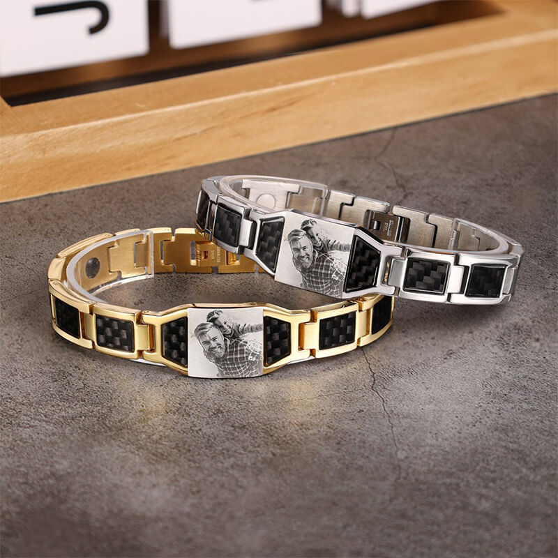 Gepersonaliseerde leren herenarmband met persoonlijke foto Stijlvol vaderdagcadeau