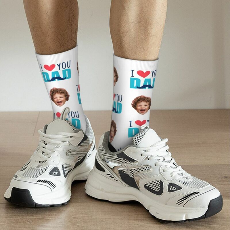 "I LOVE DADDY" Customized Face Socks Mid-calf Socks Father's Day Gift