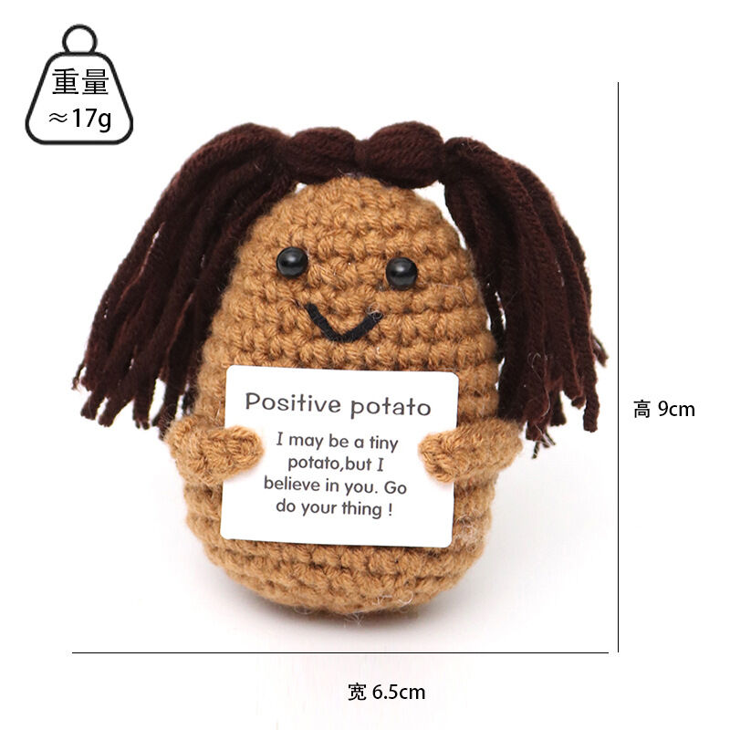Handgemaakte Crochet Potato Positive Doll met bruine vlechten Cool cadeau voor vrienden