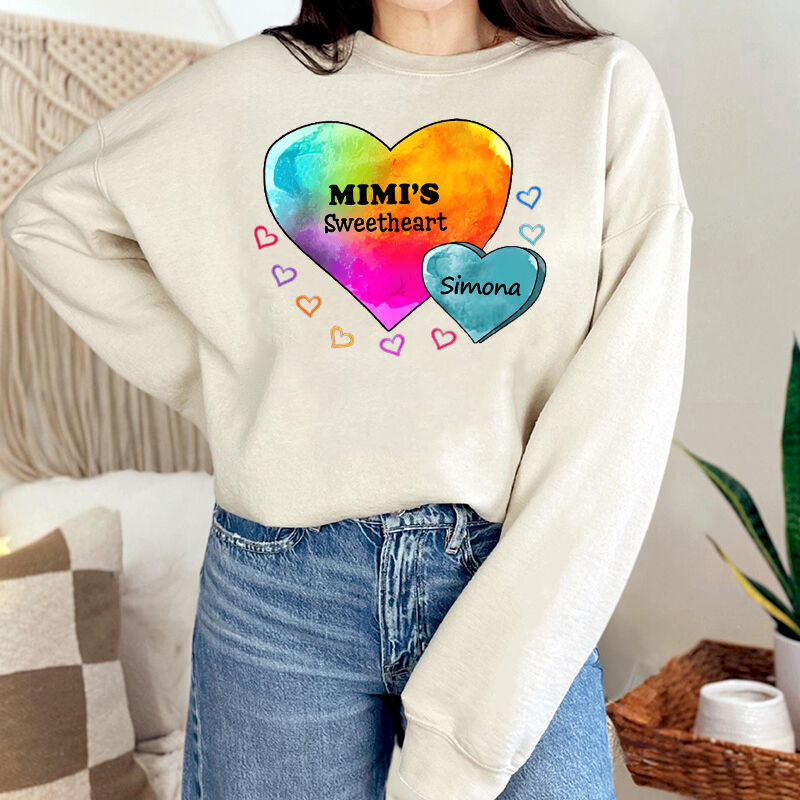 Personalized Sweatshirt Mom's Sweetheart Custom Kids Name Colorful Heart Design Gift for Mother's Day