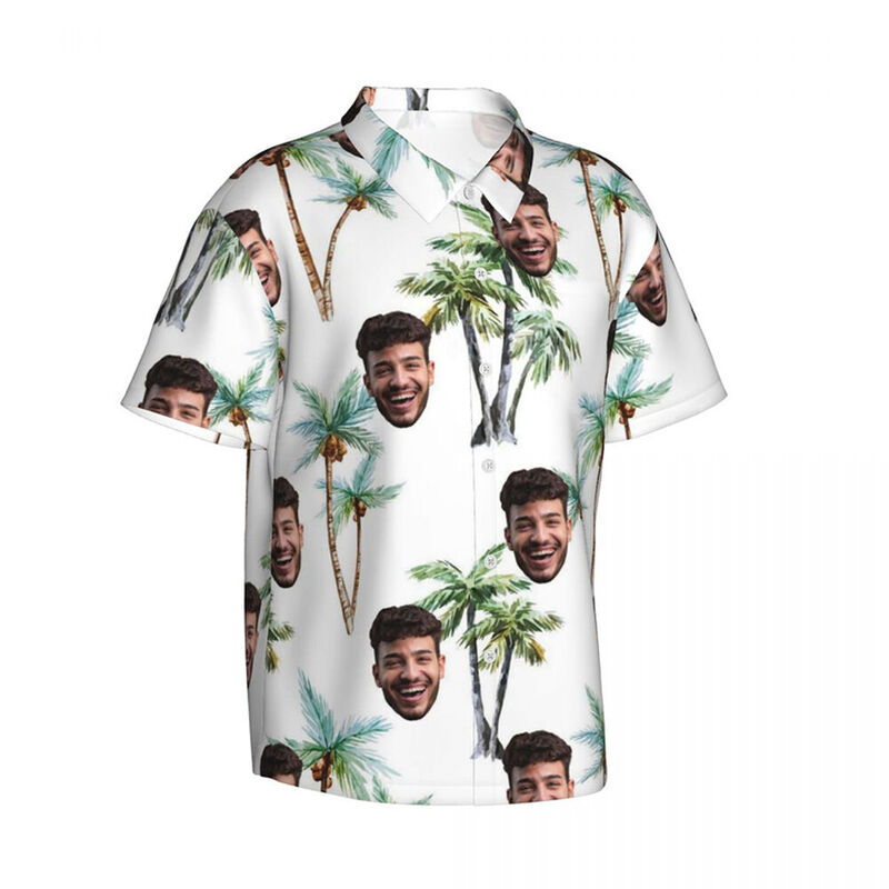 Custom Photo Shirt Hawaiian Short Sleeve Tropical Trees Top Gift for Men