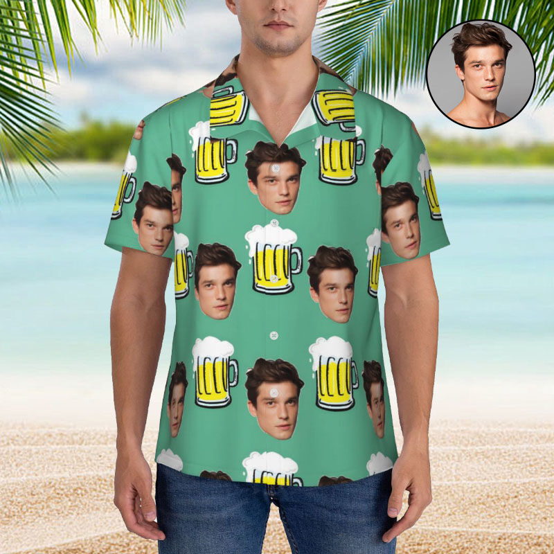 Personalized Hawaiian Shirt Cartoon Beer Print Green Summer Top for Friends