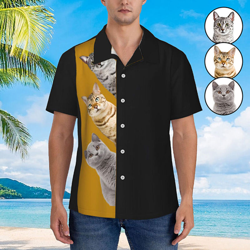 Personalized Hawaiian Shirt Cute Cat Short Sleeve Shirt for Pet Lovers