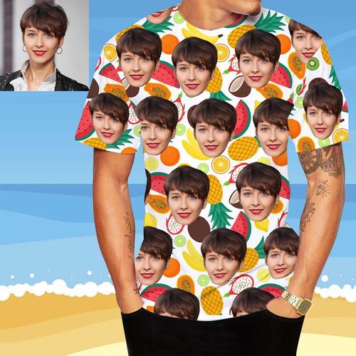Personalisiertes Gesicht Hawaii T-Shirt mit bunten Früchten