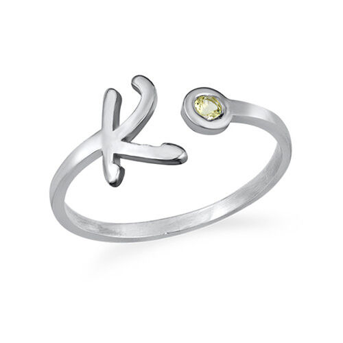 "I'm Cool" Simple Initial Personalized Birthstone Ring