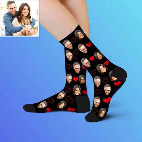 Calcetines personalizados bonitos con foto de la cara de coraón rojo de regalo para pareja