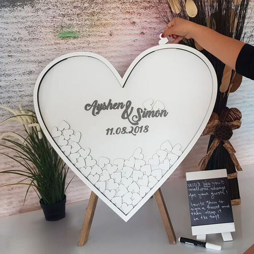 Personalized Simple Heart Shaped Wooden Acrylic Custom Name Guest Book