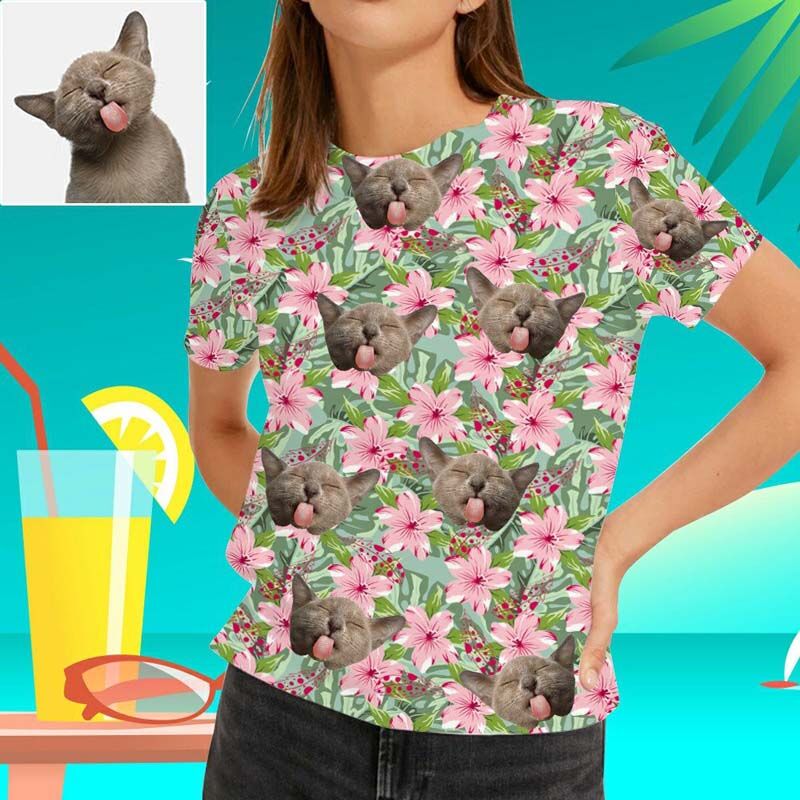 Custom Hawaiian Women's T-Shirt Printed with Pink Flower