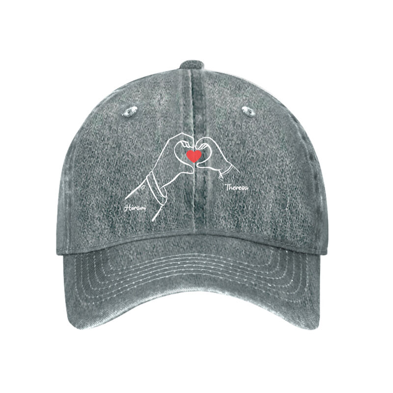 Personalized Hat Dad and Kid Hand Heart Design with Custom Name for Dear Dad