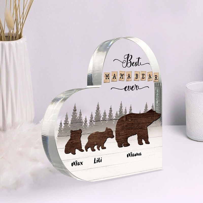 Personalized Acrylic Plaque Best Mama Bear Ever with Custom Baby Bears Names Meaningful Gift for Dear Mom