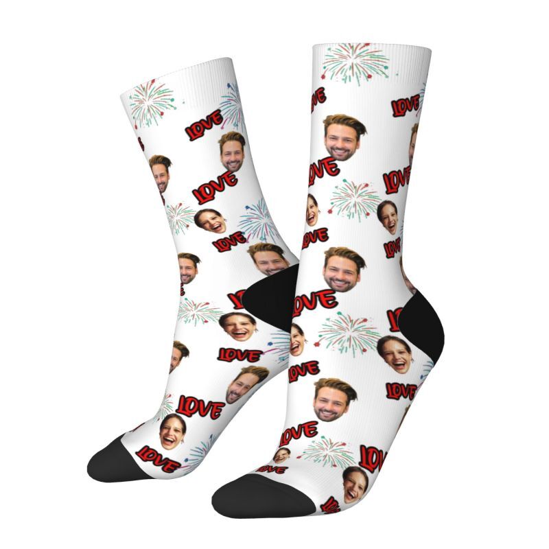 Customized Face Socks with Love Text for Anniversary Gifts for Couples