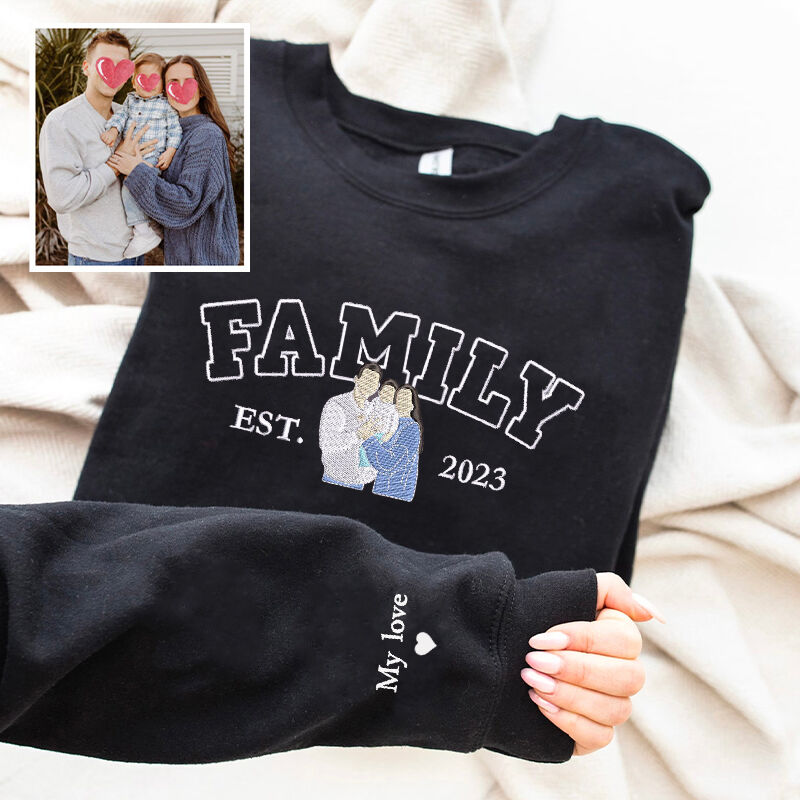 Personalized Sweatshirt Embroidery Custom Family Photo Logo Design Perfect Warm Gift for Family