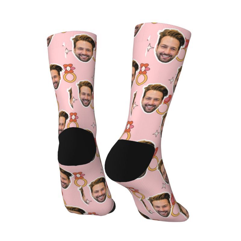 Personalized Face Socks with Ring Pattern as a Proposal Gift for Girlfriend