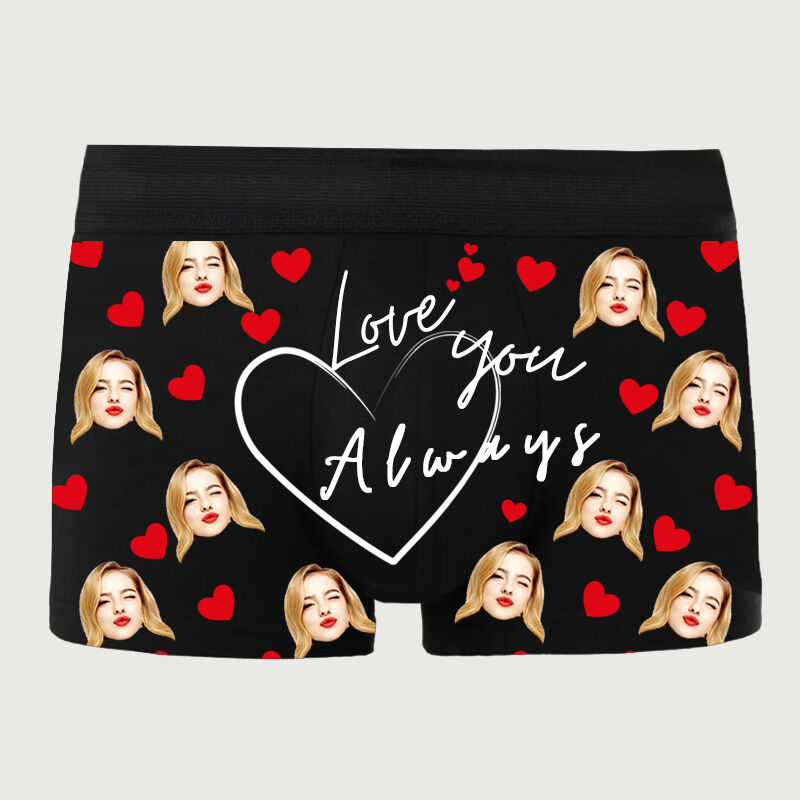 Calzoncillos bóxer para hombre con foto personalizada, regalo especial para tu querido novio "Te amaré siempre"