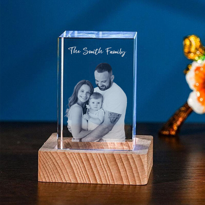 Aangepast 3D-kristal foto familieportret cadeau familie foto kristal ornamenten voor Kerstmis
