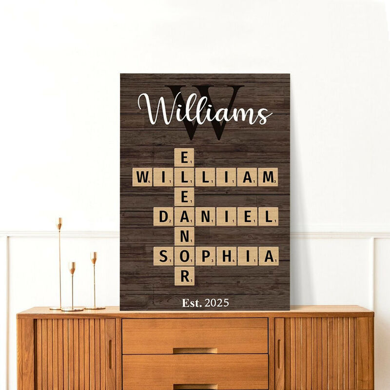 Personalized Name Crossword Canvas Wall Art with Custom Letter Simple Gift for Family