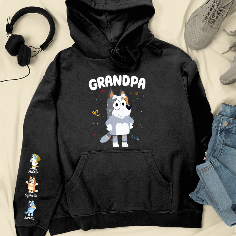 Personalized Hoodie Bluey Grandpa Custom Kids Cartoon Pattern Design Perfect Father's Day Gift