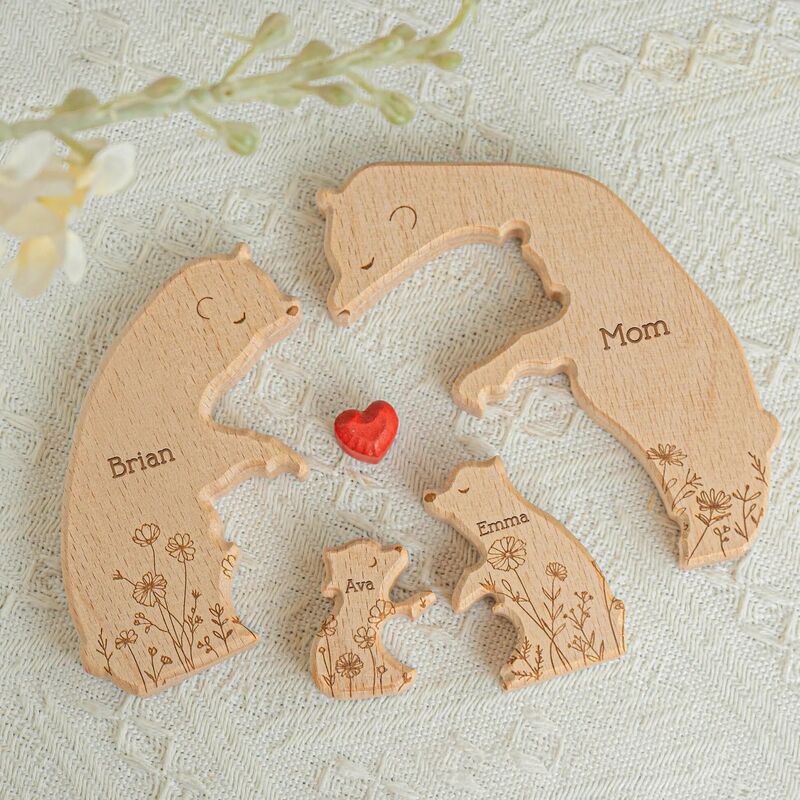 Personalized Wooden Family Puzzle with Small Flowers Lovely Gift for Family