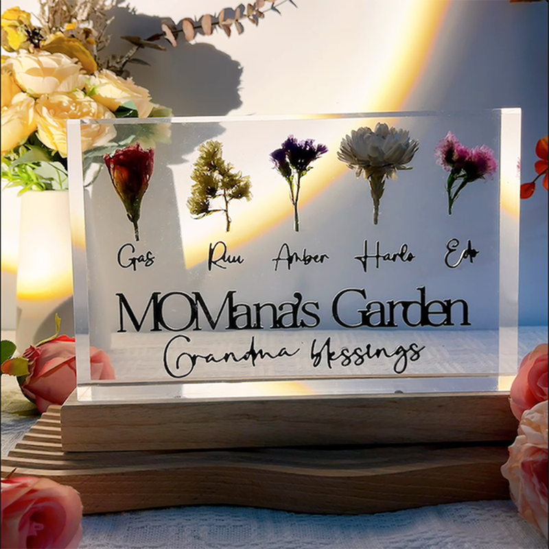 Personalized Name Resin Wood Lamp with Custom Birth Flowers Beautiful Gift for Mom