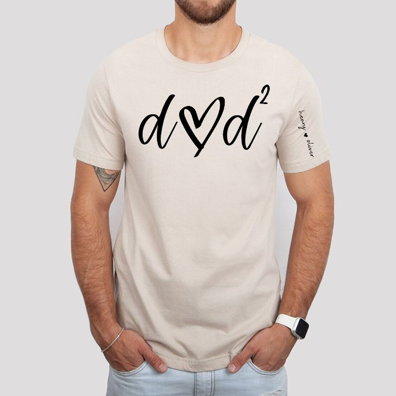 Personalized T-shirt Dad Heart with Kids Name On The Sleeve Unique Design Perfect Father's Day Gift