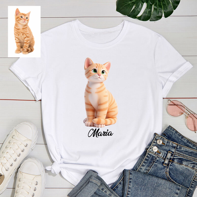 Personalized T-shirt Custom Pet Photo 3D Cartoon Style Design Adorable Gift for Pet Lovers