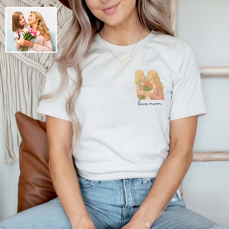Personalized T-shirt Custom Mom and Kids Photo Ghibli Anime Style Design Warm Gift for Dear Mama