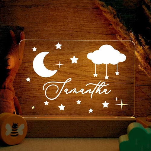 Personalisiertes Holz Acryl individuelles Sterne und Wolken Bild Licht für Kinder