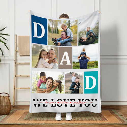Personalized Photo And Name Blanket Cherished Gift for Dad "We Love You"