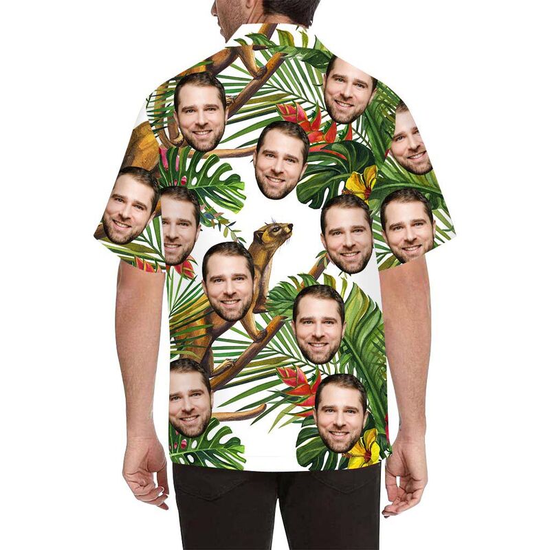 Chemise hawaïenne personnalisée avec visage d'animaux sur un arbre, imprimé sur toute la surface, pour homme