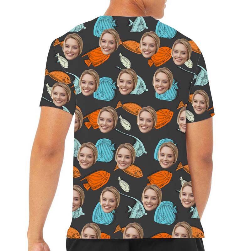 Custom Face Hawaiian T-Shirt With Colorful Fish